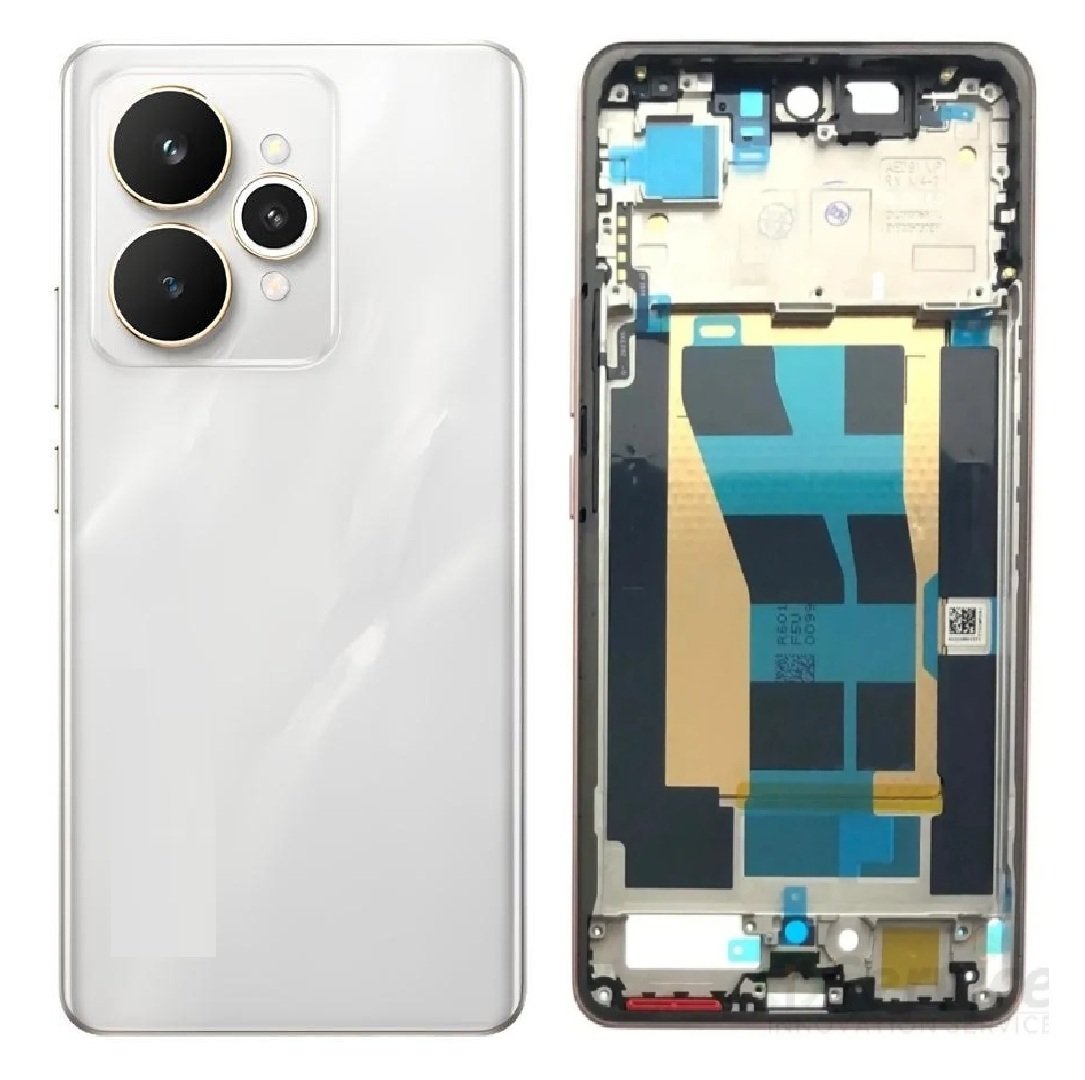 Compatible Replacement Realme 15 5G Full Body Housing Replacement Back Frame Middle Chassis with Side Keys – Black, White & Pink Color: WHITE